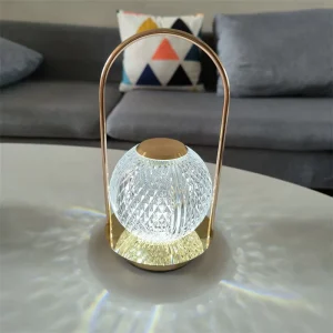 Portable Golden LED Crystal Table Lamps with Metal Base USB Charging Beside Night Light for Home Indoor Decorative