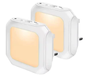Portable Plug-in Wall LED Night Light Sensor Control Dusk to Dawn Warm Color Mini Square Dimmable for Bedroom