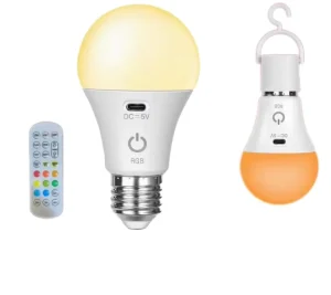 Portable Rechargeable LED Light Bulb E27 Base Remote Control CCT Tri Color Dimmable Emergency Lamp for Indoor Outdoor Camping
