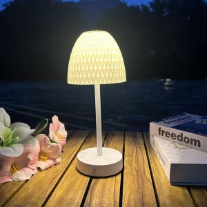 Portable Rechargeable LED Table Lamp Cordless Metal Desk Lamp Stepless Dimming Touch Control 3D Printed Shade