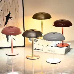 Portable Rechargeable Mushroom Table Lamp Cordless Dimmable Metal Battery Operated with Touch Night Light for Bedroom Bar Coffee