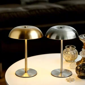 Portable Rechargeable Mushroom Table Lamp Cordless Dimmable Metal Battery Operated with Touch Night Light for Bedroom Bar Hotel