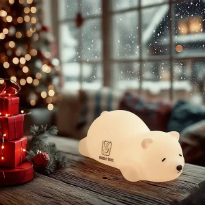 Portable Rechargeable RGB Warm White Sleeping Bear Night Light Soft Animal Silicone Touch Control Kids LED