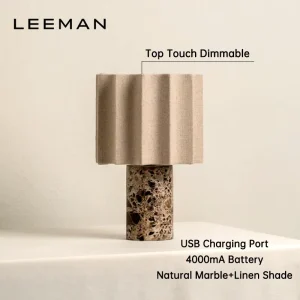 Portable Rechargeable Touch Dimming Table Lamp Cordless Linen Shade Marble Base Desk Stand Table Light for Restaurant Bedside
