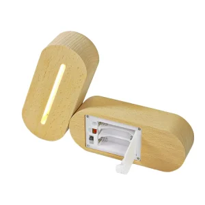 Portable Wireless Battery Powered 3D LED Night Light Square Wooden Base Modern Warm White Light Atmosphere Lamp Home Bedroom