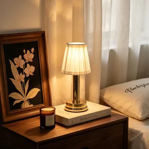 Portable Wireless LED Table Lamp Nordic Pleated Fabric Shade Rechargeable Built-in Battery Bedside Night Light