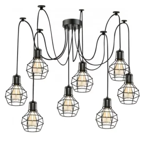 Post-Modern Industrial Commercial Long-Hanging Spider Chandelier with Black Pendant Lights