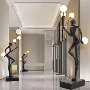 Postmodern Fiberglass Oversize Art Human Sculpture Light Modern Mall LED Hotel Floor Lamp