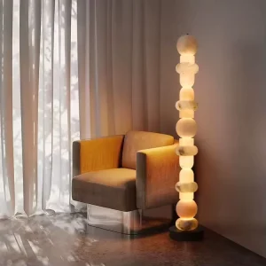 Postmodern Stone Shade Metal Base Floor Lamp with LED Adjustable Height for Bedroom Office Living Room Use