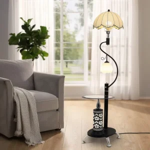 Practical Light Luxury Retro Lantern LED Floor Lamp with Table Standing Indoor