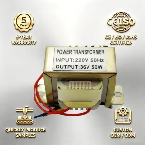 Professional Custom EI 063 Heavy Duty Low Frequency Single Phase Power Transformer 220V 36V 50W Pure Copper Winding Transformer