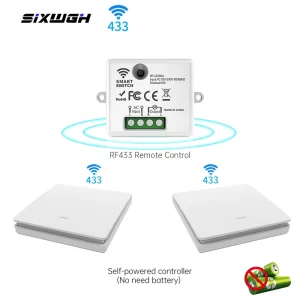 RF433 Self-Powered Wireless Switch Module Kit 10A 1000W with Relay Receiver and Kinetic Remote