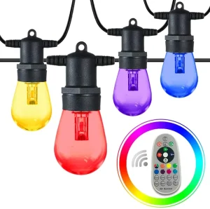 RGB 48ft Smart Programmable Solar Outdoor String Lights with App Control, Christmas Decor