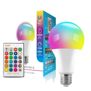 RGB CCT Smart LED Bulb E27 Warm Light Globe with Remote Control Aluminum Plastic Body AC Powered for Office Use