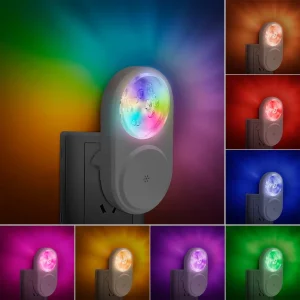 RGB Color-Changing Plug-In Night Light, Dimmable LED Wall Lamp, Smart Sensor, for Bedroom and Nursery