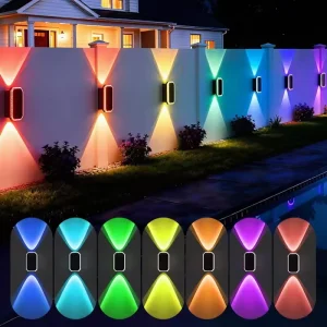 RGB Color Solar Fence Lights Intelligent Light Control Lamp Up and Down Solar Wall Lights Colorful Wall Wash for Patio Yard