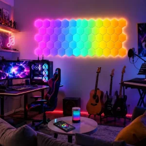 RGB Hexagon Wall Light Panels App-Controlled Music Sync Modular LED Gaming Room Light for Bedroom, Studio, and Home Decor