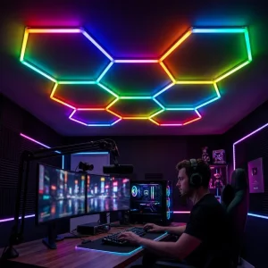 RGB Honeycomb LED Hexagon Garage Ceiling Light for Car Workshop and Auto Detailing