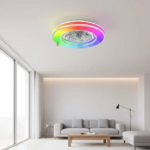 RGB LED Ceiling Fan Light Remote Control 7 Blades 6-Speed Low Profile <36dB DC Motor Dimmable Plastic Body for Bedroom