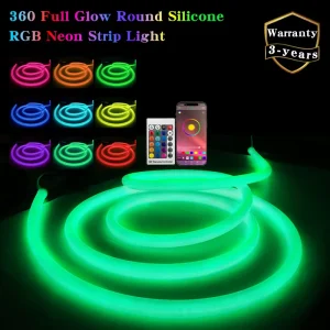 RGB LED Neon Strip Light 12V 24V IP67 Outdoor 5M 10M 360 Round Silicone Tube