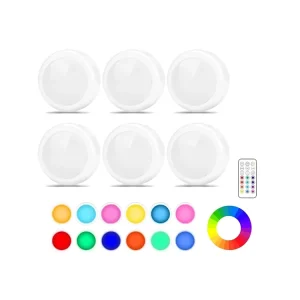 RGB LED Puck Light Remote Battery Powered for Closet, Under Cabinet, Kitchen, Bedroom and Wardrobe