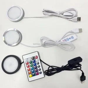 RGB LED Puck Lights with Remote for 3D Printer LED Light Kit 001 Round Cabinet Light with Dimmer Switch