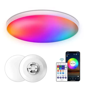 RGB LED Smart Ceiling Light Full Color WiFi App Voice Control White Shade for Living Room