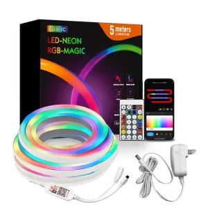 RGB LED Smart Strip Light Kit with Remote & Music Sync 5M Neon Rope DC 12V Plastic Body Voice Control