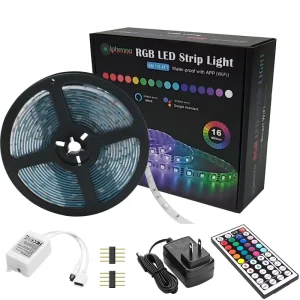 RGB LED Strip Light Kit SMD5050 5m 300 LEDs Flexible App Control 44-Key IR Remote 12V 3A Power Adapter