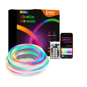 RGB Smart LED Strip Light Kit Music Sync Remote Control IP65 PVC 5M Neon Rope 12V Dimmable CRI 80