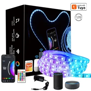 RGB Smart LED Strip Light with App, WiFi, Remote Control and Music Sync, IP65, 5m/10m