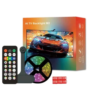 RGB USB TV Backlight LED Strip, Black ABS, Screen Mirroring Sync, Auto-Tracking Camera, Adjustable Brightness