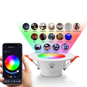 RGBCW Full-Color Dimmable Smart Recessed LED Downlight, Alexa Voice and App Control, PC, 85-265V