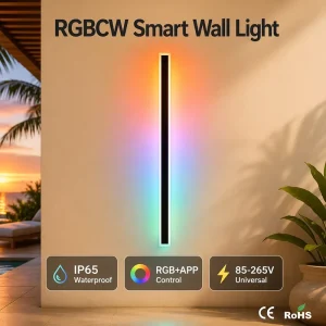 RGBCW Smart LED Wall Light with IP65 Waterproof RGB Color-Changing Linear Lamp, App Control, and 30-100 cm Length
