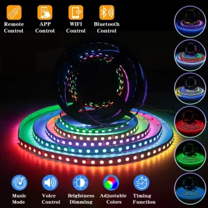 RGBIC 5050 RGB LED Strip Light 24V 12V 60 72 84 96 LEDs for TV Backlighting with Voice Control and Music Sync