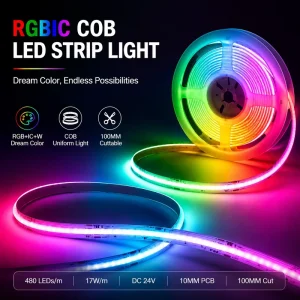 RGBIC COB LED Strip Light 480 LEDs m 24V Dream Color SPI Addressable Flexible LED Tape 2811 IC Smart Lighting