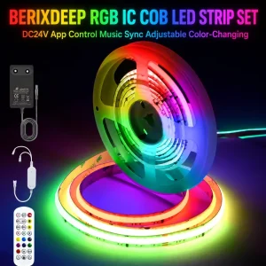 RGBIC COB Smart LED Strip Light Roll 24V 3M 5M Adjustable Color Changing Music Sync APP Control Dimmable Indoor