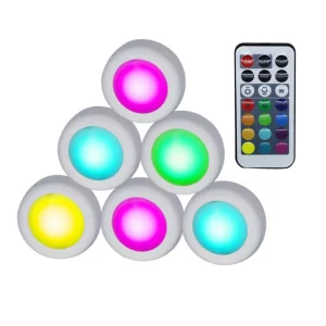 RGBW 16 Color LED Closet Puck Lights Wireless Dimmable Battery Powered for Kitchen Under Cabinet