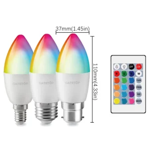 RGBW C37 6W LED Smart Bulb 24-Key Dimming Remote Control Globe ROHS Certified for Office Party Bars E14/E27/B22 Bases