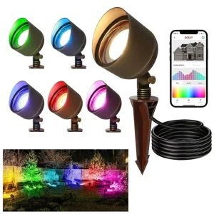 RGBW Outdoor Landscape Garden Light 15W 24V Brass COB RGBW LED Spotlight Smart App Addressable UCS2904