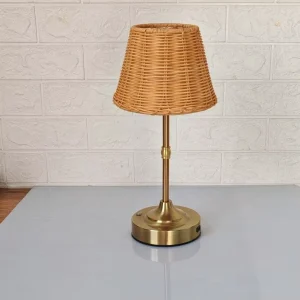 Rattan Bamboo Table Lamp Metal Shade Wedding Light Replaceable Light Touch Wireless USB Rechargeable Table Lamp