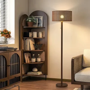 Rattan Crafts Iron Retro Floor Lamp E27 LED Full Spectrum Light Eye Protection