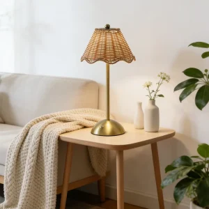 Rattan Hotel Table Lamp Rechargeable Dimmable Natural Home Decor Lighting for Living Room Office Home Restaurant
