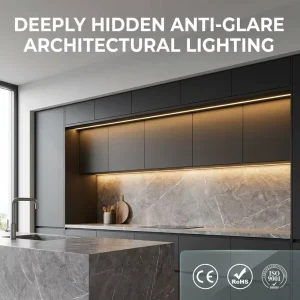 Recessed LED Cabinet Light Anti-Glare Solder-Free Plug-and-Play Linear Wardrobe Light 10x10mm Grey