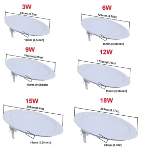 Recessed LED Ceiling Panel Light 3W 6W 12W 15W Warm White Cool White Round Led Panel Light