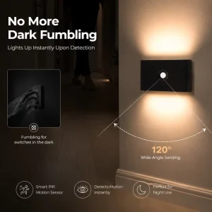 Rechargeable 3-Color Up & Down Glow PIR Sensor Light for Bedside, Hallway, Entryway, and Closet