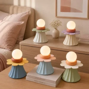 Rechargeable 3D Printed Flower Table Lamp with Touch Dimming