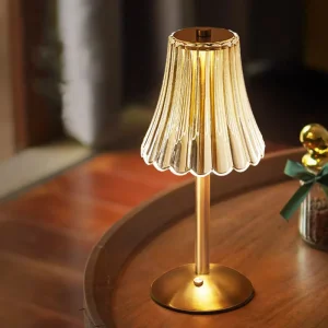 Rechargeable AC Powered Cordless LED Desk Lamp Gold Iron and Acrylic Portable Night Light for Bedroom, Hotel, or Restaurant