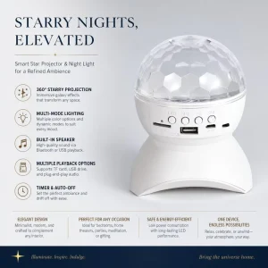 Rechargeable Aurora Galaxy Star Projector Night Light with LED Lamp and Music Speaker
