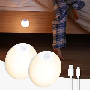 Rechargeable Battery-Operated Magnetic Dimmable Round LED Motion Sensor Night Light for Stair, Hallway and Closet